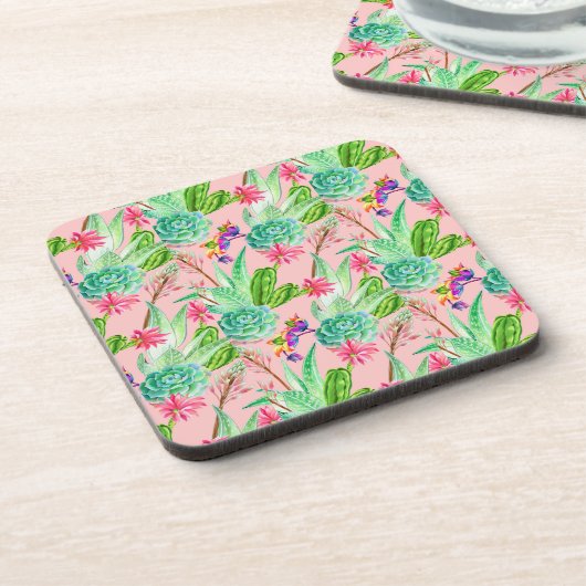 Waterverf bloeiend Succulents Patroon Bier Onderzetter (Linkerzijde)