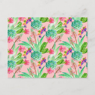 Waterverf bloeiend Succulents Patroon Briefkaart