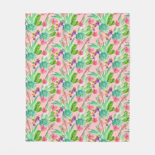 Waterverf bloeiend Succulents Patroon Fleece Deken (Voorkant)