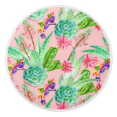 Waterverf bloeiend Succulents Patroon Keramische Knop (Voorkant)