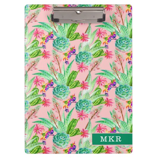 Waterverf bloeiend Succulents Patroon Klembord (Voorkant)