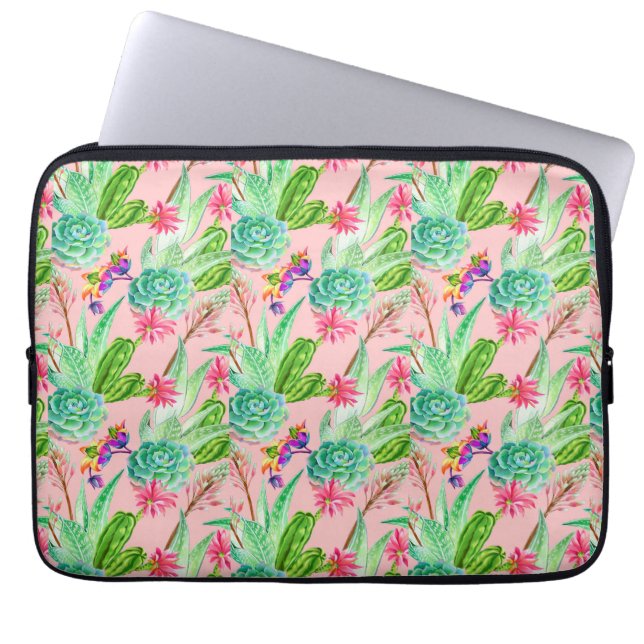 Waterverf bloeiend Succulents Patroon Laptop Sleeve (Voorkant)