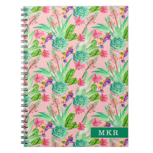 Waterverf bloeiend Succulents Patroon Notitieboek