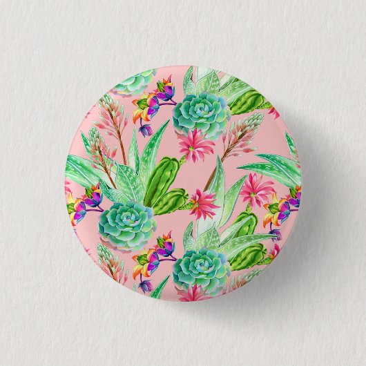Waterverf bloeiend Succulents Patroon Ronde Button 3,2 Cm (Voorkant)