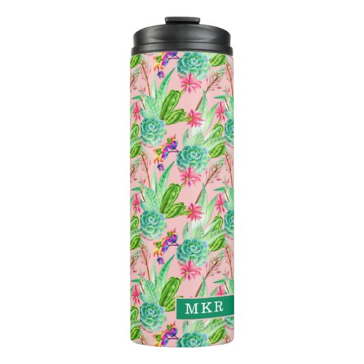 Waterverf bloeiend Succulents Patroon Thermosbeker (Voorkant)