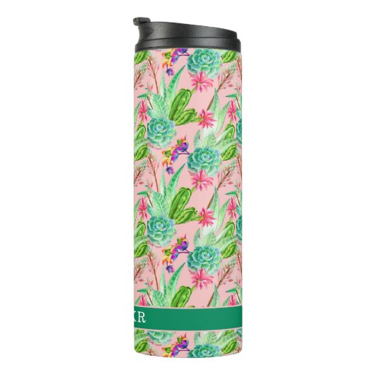 Waterverf bloeiend Succulents Patroon Thermosbeker (Geroteerd rechts)