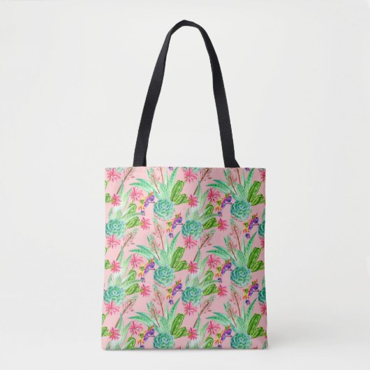 Waterverf bloeiend Succulents Patroon Tote Bag (Voorkant)