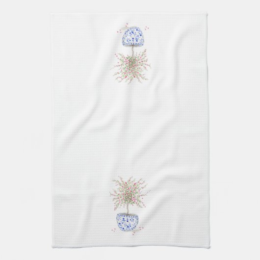 Waterverf bloeiend topiarium theedoek (Verticaal)