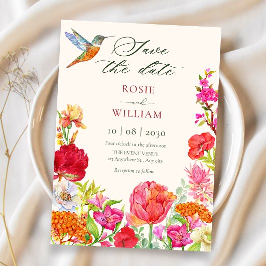 Waterverf bloeiende bloemen bruiloft save the date