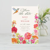 Waterverf bloeiende bloemen bruiloft save the date (Staand voorkant)