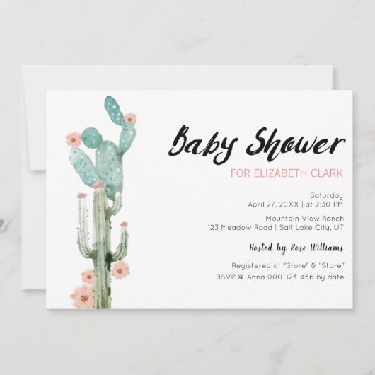 Waterverf bloeiende cactus Baby shower Kaart (Voorkant)