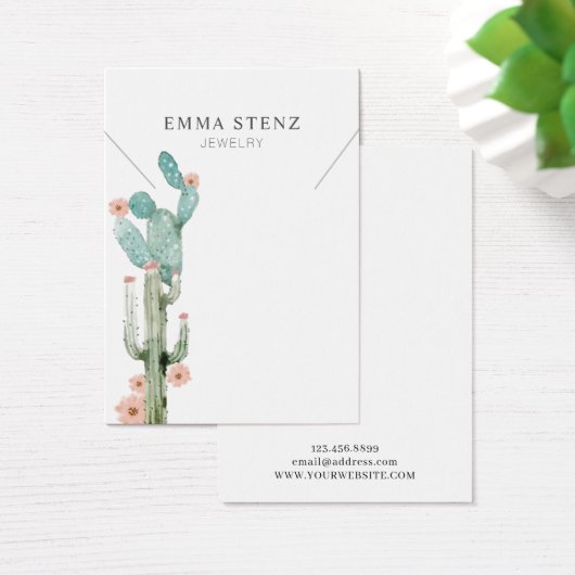Waterverf Bloeiende Cactus · Ketting Display Visitekaartje (Bureau)