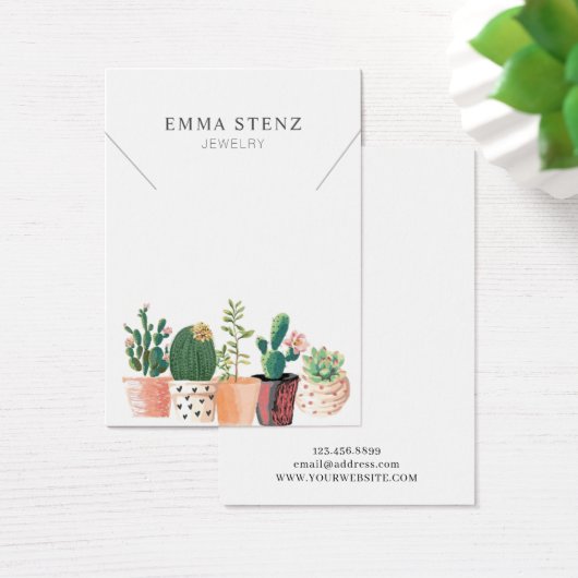 Waterverf Bloeiende Cactus · Ketting Display Visitekaartje (Bureau)