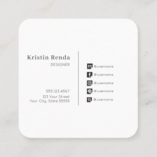 Waterverf bloeiende cactus Social Media Square Bu Vierkante Visitekaartje (Achterkant)