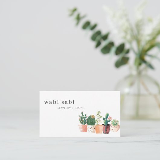 Waterverf bloeiende cactus Sociale media Visitekaartje (Staand voorkant)