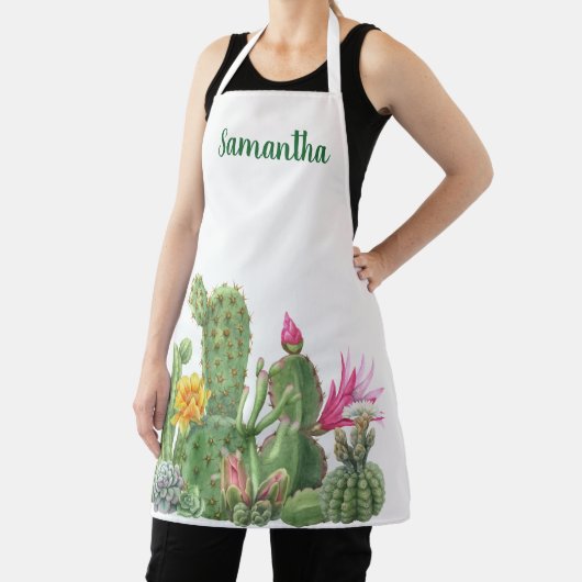 Waterverf bloeiende cactus succulent monogram apro schort (Insitu)