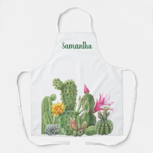 Waterverf bloeiende cactus succulent monogram apro schort (Voorkant)