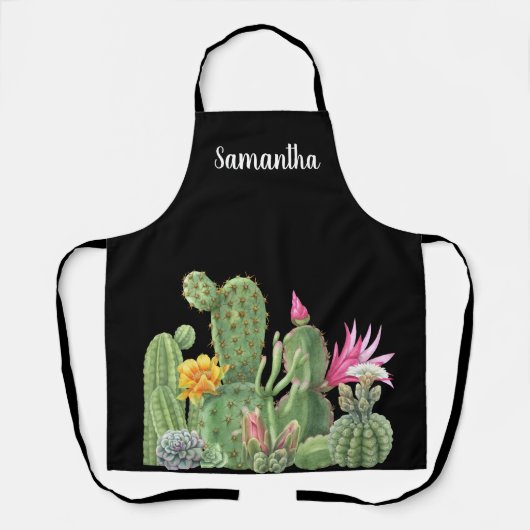 Waterverf bloeiende cactus succulent monogram schort (Voorkant)