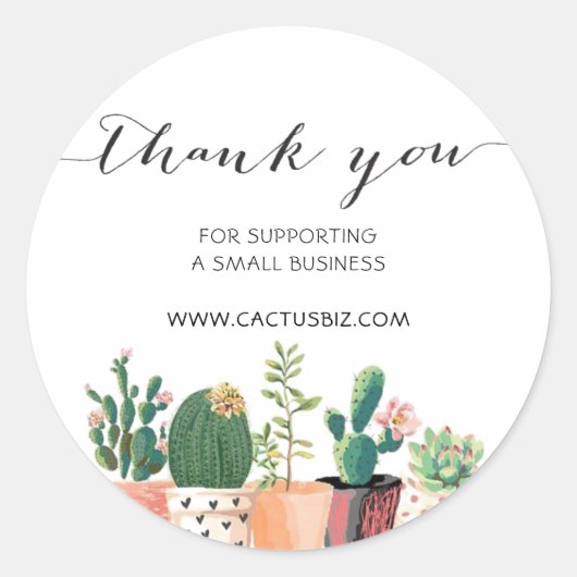 Waterverf Bloeiende Cactuspotten Aangepaste Bedank Ronde Sticker (Voorkant)
