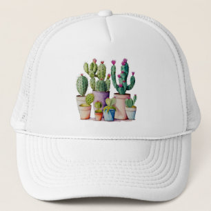 Waterverf bloeiende roze cactus vetplanten trucker pet