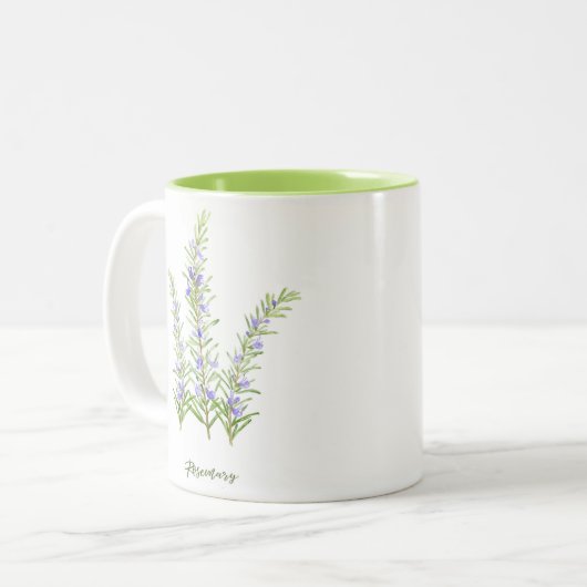 Waterverf bloeiende rozemarijn kruid tweekleurige koffiemok (Voorkant links)