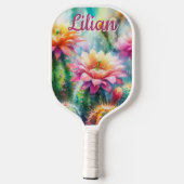 Waterverf bloeiende succulente cactussen gepersona pickleball paddle (Achterkant)