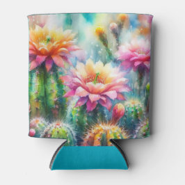 Waterverf bloeiende vetcactussen blikjeskoeler