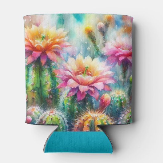 Waterverf bloeiende vetcactussen blikjeskoeler (Achterkant)