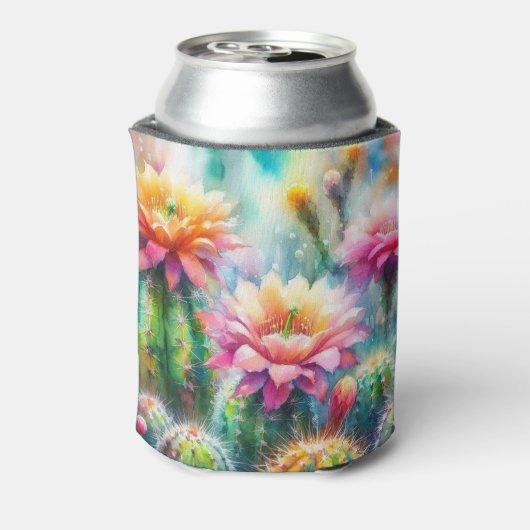 Waterverf bloeiende vetcactussen blikjeskoeler (Blikje Achterkant)