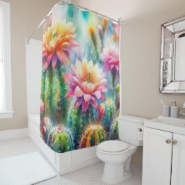 Waterverf bloeiende vetcactussen douchegordijn