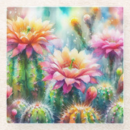 Waterverf bloeiende vetcactussen glazen onderzetter
