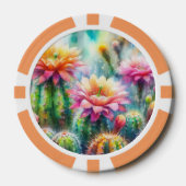 Waterverf bloeiende vetcactussen poker chips (Voorkant)