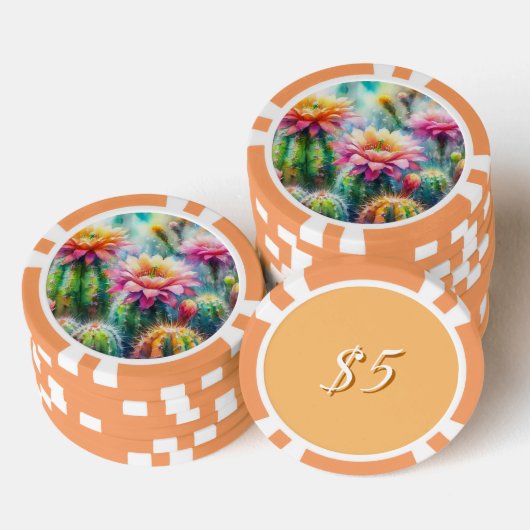 Waterverf bloeiende vetcactussen poker chips (Opstapeling)