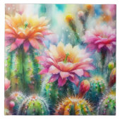 Waterverf bloeiende vetcactussen tegeltje (Voorkant)