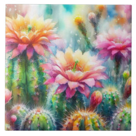 Waterverf bloeiende vetcactussen tegeltje
