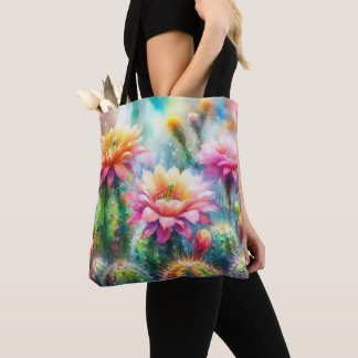 Waterverf bloeiende vetcactussen tote bag