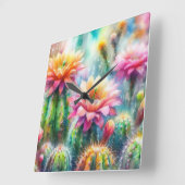 Waterverf bloeiende vetcactussen vierkante klok (Hoek)