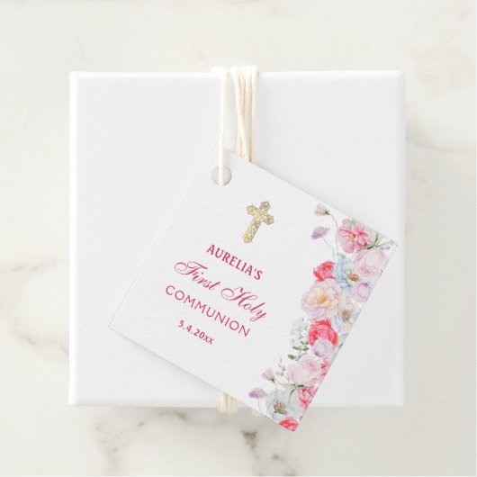 Waterverf bloeit eerste communie bedankjes labels (In situ)