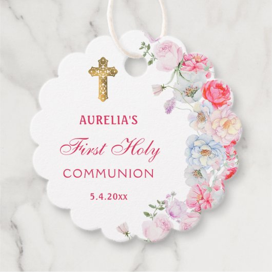 Waterverf bloeit eerste communie bedankjes labels (Voorkant)