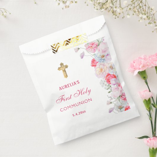 Waterverf bloeit eerste communie bedankzakje (Gezegeld)