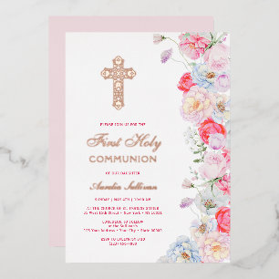 Waterverf bloeit eerste communie folie uitnodiging