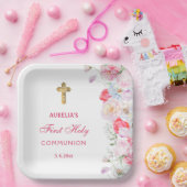 Waterverf bloeit eerste communie papieren bordje (Feest)