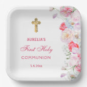 Waterverf bloeit eerste communie papieren bordje (Voorkant)