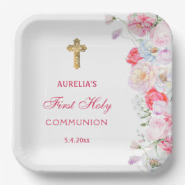 Waterverf bloeit eerste communie papieren bordje