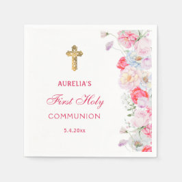 Waterverf bloeit eerste communie servet