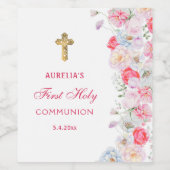 Waterverf bloeit eerste communie wijn etiket (Enkel label)