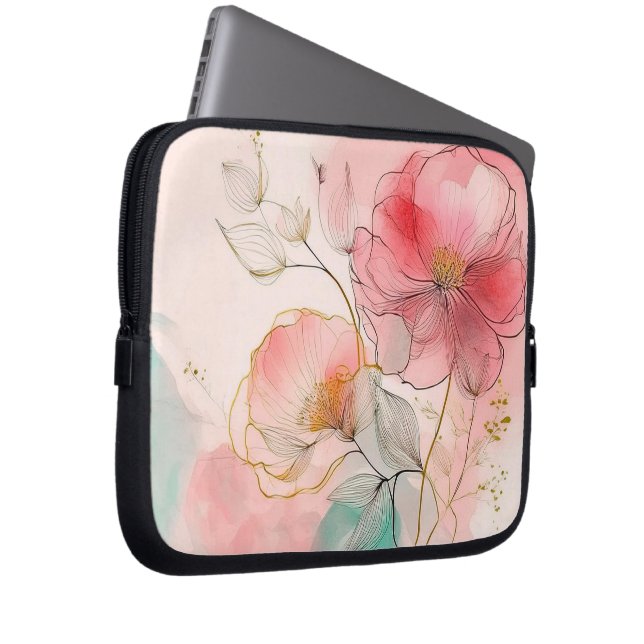 Waterverf bloeit elegante achtergrond laptop sleeve (Voorkant Rechts)