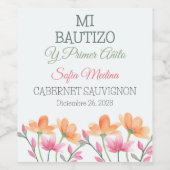 Waterverf bloeit in Spaans Eerste Heilige Communie Wijn Etiket (Enkel label)