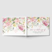 Waterverf bloeit | Roze en gouden bloemen bruiloft Gastenboek (Volledig)