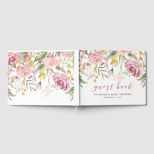 Waterverf bloeit | Roze en Gouden Bloemen Partij Gastenboek (Volledig)